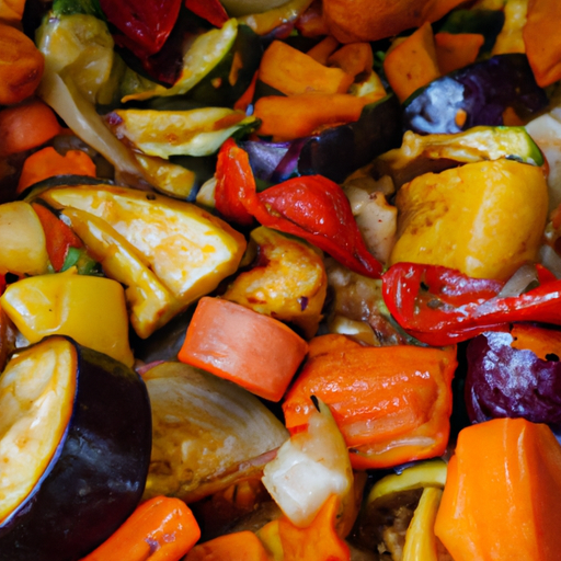 Colorful roasted winter vegetables with a caramelized exterior.